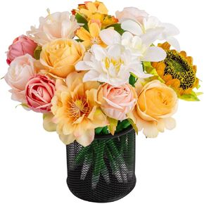 Leery Flower Pens, 15 Pieces Valentine Artificial Rose BallPoint Pens Mixed Floral Pens Gel Ink Pens Ballpoint Pen with for Birthday Party Wedding Mother Girlfriend Wife Office Supplies (Champagne)