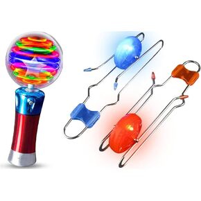 ArtCreativity Light Up Magic Ball Toy Wand for Kids - وميض العصا LED للأولاد والبنات الرجعية تضيء عجلات الدوران المتجانسة للأطفال - تشمل 2 و 8.5 بوصة سكة الحديد