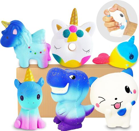 Squishies, 6 Pack Slow Rising Jumbo Squishy Toys for Kids, Unicorn Horse, Cat, Dinosaur, Shark, Donut Animals Squishies, Sensory Fidget Toys Set for Kids Party Favors Stress Relief Toys in Saudi Arabia