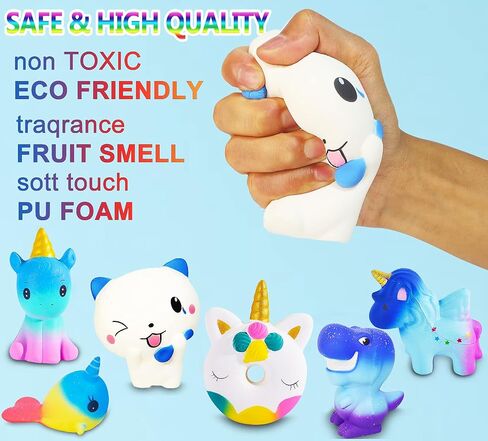 Squishies, 6 Pack Slow Rising Jumbo Squishy Toys for Kids, Unicorn Horse, Cat, Dinosaur, Shark, Donut Animals Squishies, Sensory Fidget Toys Set for Kids Party Favors Stress Relief Toys in Saudi Arabia