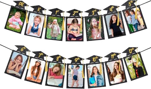 High School Graduation Decorations 2025, 9.8FT Pre-Assembled Photo Banner with Real Tassels, Glitter Grad Party Decorations for Seniors (PK-12th) - Class of 2025 Banner with 14 Pockets 4x6 Photos in Kuwait