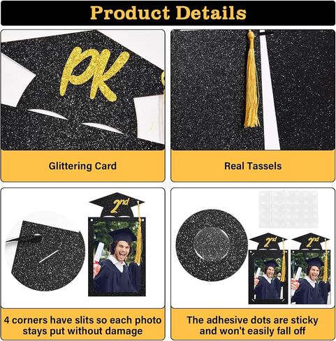 High School Graduation Decorations 2025, 9.8FT Pre-Assembled Photo Banner with Real Tassels, Glitter Grad Party Decorations for Seniors (PK-12th) - Class of 2025 Banner with 14 Pockets 4x6 Photos in Kuwait
