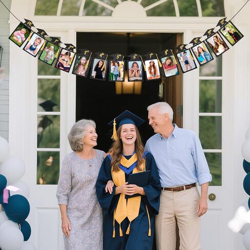 High School Graduation Decorations 2025, 9.8FT Pre-Assembled Photo Banner with Real Tassels, Glitter Grad Party Decorations for Seniors (PK-12th) - Class of 2025 Banner with 14 Pockets 4x6 Photos in Kuwait