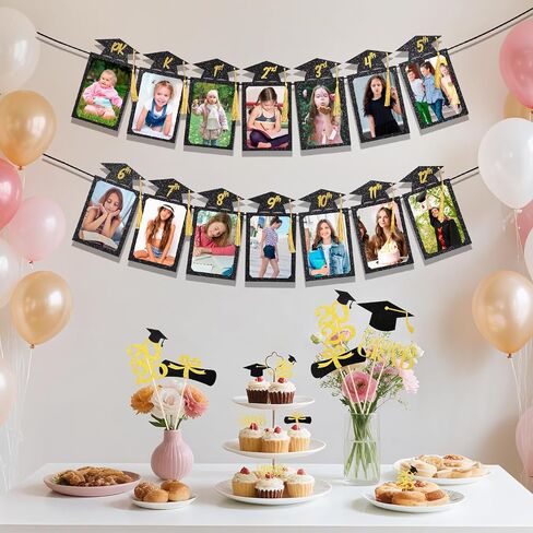 High School Graduation Decorations 2025, 9.8FT Pre-Assembled Photo Banner with Real Tassels, Glitter Grad Party Decorations for Seniors (PK-12th) - Class of 2025 Banner with 14 Pockets 4x6 Photos in Kuwait