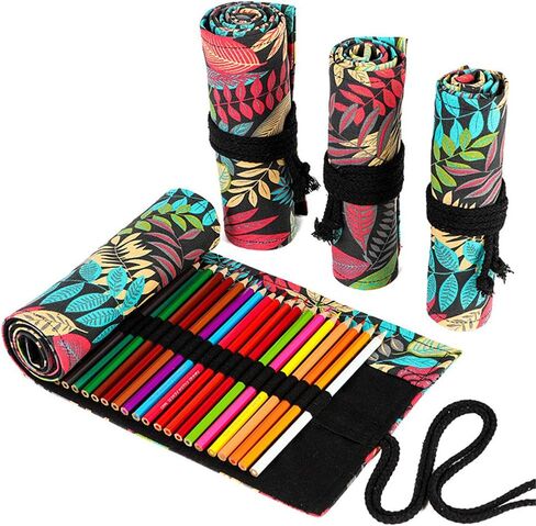 Funny live 24/36/48/72 Slots Colored Pencil Wrap Roll up Pen Holder Case Drawing Coloring Pencil Roll Organizer Stationery Case for Student Artist Traveler (Fallen leaves, 72 Slots) in Saudi Arabia