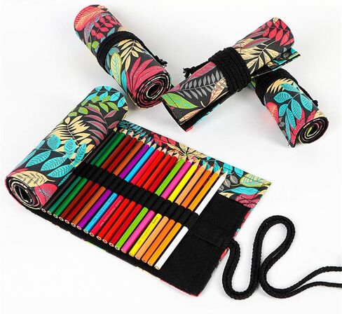 Funny live 24/36/48/72 Slots Colored Pencil Wrap Roll up Pen Holder Case Drawing Coloring Pencil Roll Organizer Stationery Case for Student Artist Traveler (Fallen leaves, 72 Slots) in Saudi Arabia