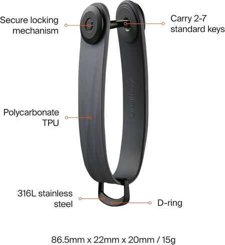 Orbitkey New Active Key Organizer Lite w/updated D-Ring | Weather Resistant, Stainless Steel Locking Mechanism (Jet Black) in Kuwait