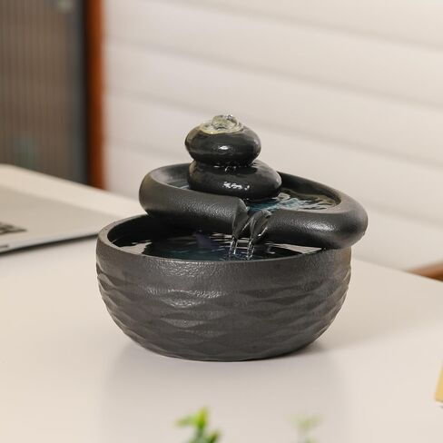 Ceramic Tabletop Desktop Fountain Water Feature Indoor Home Office Kitchen Decoration (White) in Saudi Arabia