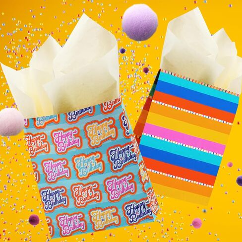 LaRibbons Birthday Reversible Wrapping Paper Mini Roll, Happy Birthday Text and Colorful Stripes, Perfect for Parties and Holiday Gifts, 17" x 33' (46.7 sq. ft) in Saudi Arabia