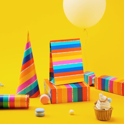 LaRibbons Birthday Reversible Wrapping Paper Mini Roll, Happy Birthday Text and Colorful Stripes, Perfect for Parties and Holiday Gifts, 17" x 33' (46.7 sq. ft) in Saudi Arabia