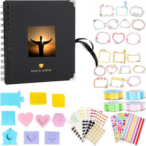 Photo Album Scrapbook,40 Pages(7 x 7 Inch) DIY Memory Book with Photo Album Scrapbook Decorations Kit for Album Memory Book Wedding, Anniversary Family,Family Memories (Black) in Saudi Arabia