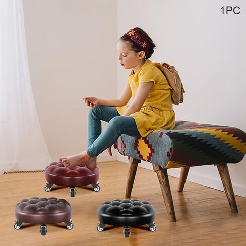 Pilarmuture Low Height Rolling Stool, PU Leather, Heavy Duty, 360 Swivel, Black, Modern, Home Office Garage Shop Sport in Saudi Arabia