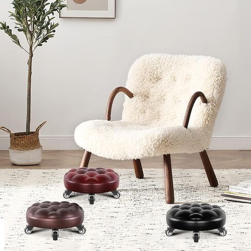Pilarmuture Low Height Rolling Stool, PU Leather, Heavy Duty, 360 Swivel, Black, Modern, Home Office Garage Shop Sport in Saudi Arabia