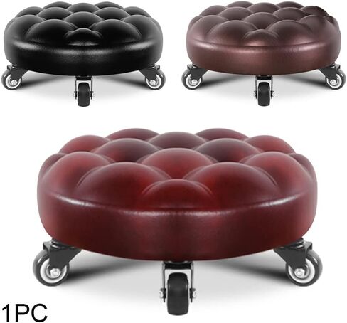Pilarmuture Low Height Rolling Stool, PU Leather, Heavy Duty, 360 Swivel, Black, Modern, Home Office Garage Shop Sport in Saudi Arabia