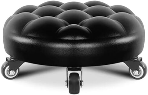 Pilarmuture Low Height Rolling Stool, PU Leather, Heavy Duty, 360 Swivel, Black, Modern, Home Office Garage Shop Sport in Saudi Arabia