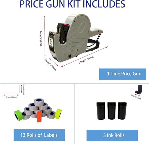 1 Line Price Gun Retail Tagging Kit with 4000 White 400 Red 400 Yellow 400 Green Labels 3 Ink Rollers,1 Ink roll and Labels Pre-Loaded in Saudi Arabia