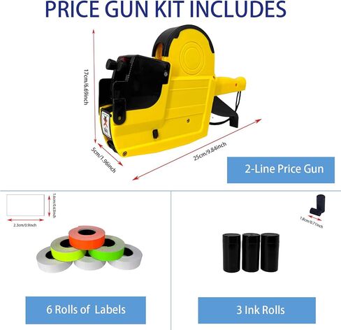 1 Line Price Gun Retail Tagging Kit with 4000 White 400 Red 400 Yellow 400 Green Labels 3 Ink Rollers,1 Ink roll and Labels Pre-Loaded in Saudi Arabia