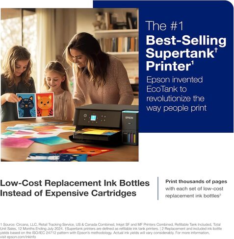 Epson Ecotank ET-2980 Wireless All-In-One Color Supertank Printer مع ما يصل إلى 3 سنوات من الحبر ، والدبابات القابلة لإعادة التعبئة ، مثالية للمنزل ، 15 جزء في المليون ، شاشة ملونة 1.44 بوصة ، طباعة تلقائية من الجوانب-أسود in Kuwait