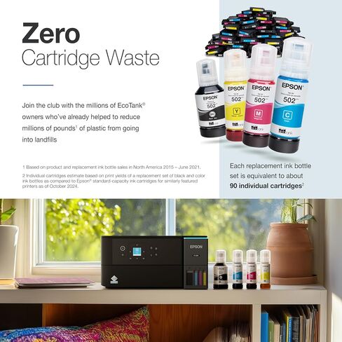 Epson Ecotank ET-2980 Wireless All-In-One Color Supertank Printer مع ما يصل إلى 3 سنوات من الحبر ، والدبابات القابلة لإعادة التعبئة ، مثالية للمنزل ، 15 جزء في المليون ، شاشة ملونة 1.44 بوصة ، طباعة تلقائية من الجوانب-أسود in Kuwait