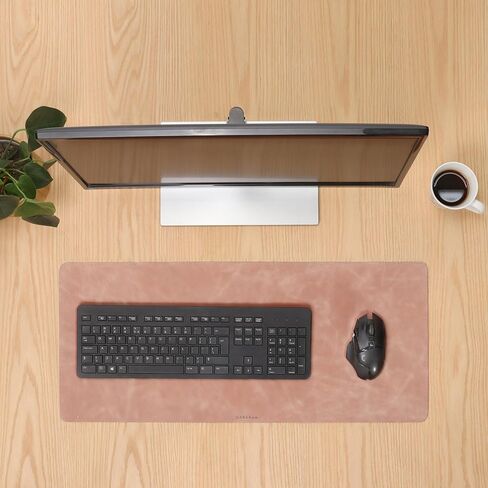 Genuine Leather Desk Mat - L (27.6x11.8 in) or XL (35.4x15.7 in) (Rose Pink, L (27.6x11.8 in)) in Kuwait