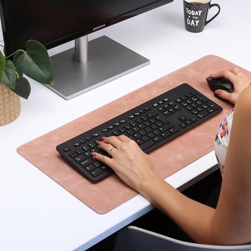 Genuine Leather Desk Mat - L (27.6x11.8 in) or XL (35.4x15.7 in) (Rose Pink, L (27.6x11.8 in)) in Kuwait