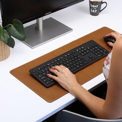 Genuine Leather Desk Mat - L (27.6x11.8 in) or XL (35.4x15.7 in) (Rose Pink, L (27.6x11.8 in)) in Kuwait