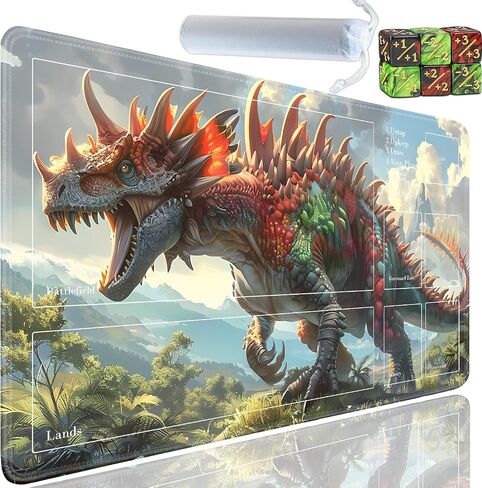 for MTG Playmat, Card Playmat with Zones-Includes A Storage Bag and 6 Dice, 24 x 14 inches for TCG Playmat with Non-Slip Rubber, Ultra Pro for MTG Mat， Dinosaurs Pattern in Saudi Arabia