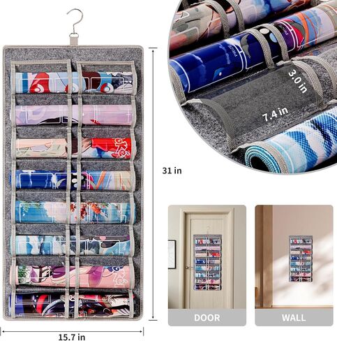 Dual Sided TCG&MTG Playmat Organizer, Dust Proof Storage Case For Dices and Cards, Game Accessories Holder with 24 Clear Slots & Metal Hook, Designed for Standard MTG/TCG Playmats (14" x 24") (Black) in Saudi Arabia