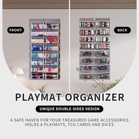 Dual Sided TCG&MTG Playmat Organizer, Dust Proof Storage Case For Dices and Cards, Game Accessories Holder with 24 Clear Slots & Metal Hook, Designed for Standard MTG/TCG Playmats (14" x 24") (Black) in Saudi Arabia