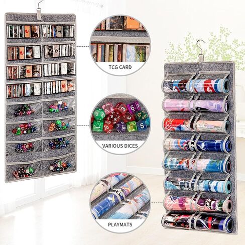 Dual Sided TCG&MTG Playmat Organizer, Dust Proof Storage Case For Dices and Cards, Game Accessories Holder with 24 Clear Slots & Metal Hook, Designed for Standard MTG/TCG Playmats (14" x 24") (Black) in Saudi Arabia