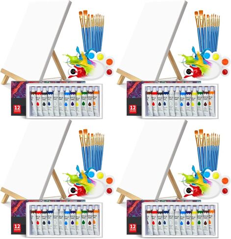 Acrylic Paint Set 100 Pcs Acrylic Painting Kit with 4 * 12 Colors Paint,4 Sets Easel for Painting,Canvas,Palettes&40 Brushes,Sip and Paint Kit for Adults Couples,Kids,Artists and Beginner in Saudi Arabia