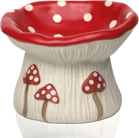 Ceramic Cat Bowl, Cute Red Mushroom Elevated Cat Food Dish, Shallow Raised Feeder, Anti Vomiting, Stress Free, Whisker Fatigue in Kuwait