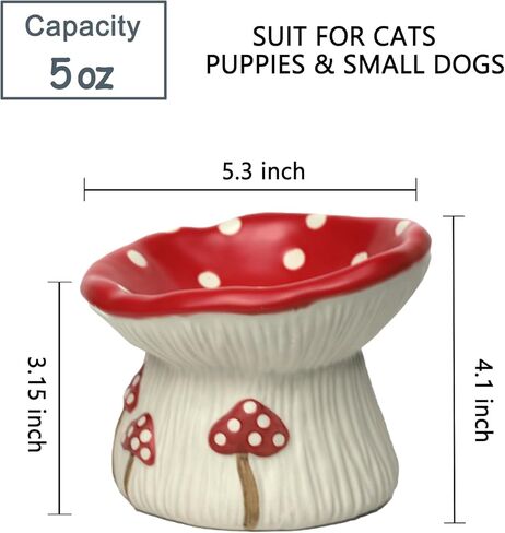 Ceramic Cat Bowl, Cute Red Mushroom Elevated Cat Food Dish, Shallow Raised Feeder, Anti Vomiting, Stress Free, Whisker Fatigue in Kuwait