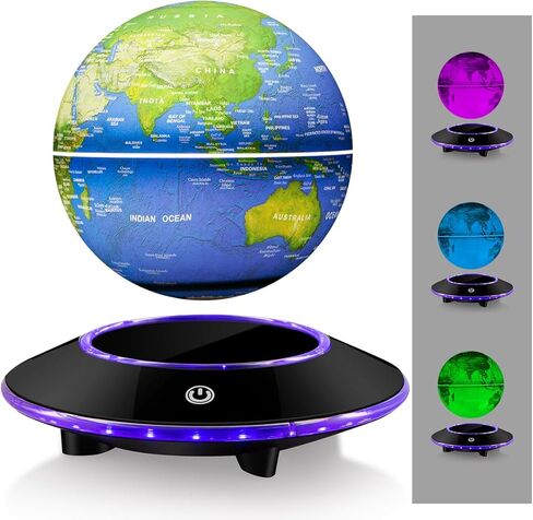Levitating Globe with Colorful LED Light Touch Base, Floating Globe LED Lamp Ball World Map,Magnetic Levitation Room Decor Display Stand, Cool Gadget Gift, Christmas Orgament in Saudi Arabia