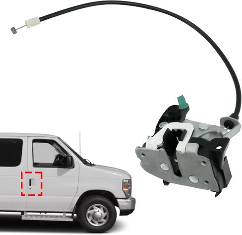 Side Door Latch with Cable Compatible with 1992-2014 Ford E150 E250 E350 Econoline Van | Replaces AC2Z-15264A26-B | Right Rear Door Upper Latch in Kuwait
