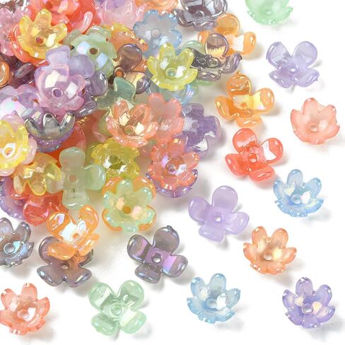 100 Pcs Colorful Acrylic Flower Bead Caps Plastic Cherry Blossom 4 Petal Clover End Caps Spring Theme Bead Caps for DIY Bouquet Jewelry Making in Saudi Arabia