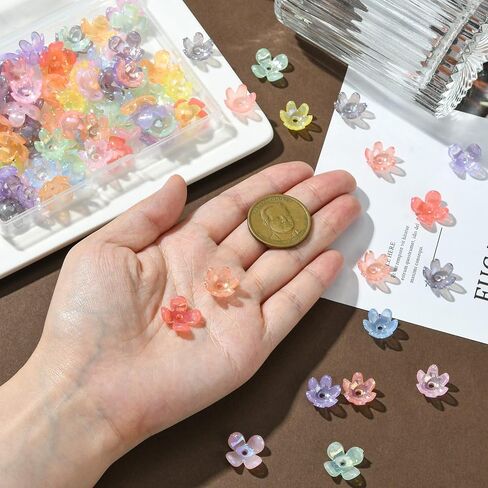 100 Pcs Colorful Acrylic Flower Bead Caps Plastic Cherry Blossom 4 Petal Clover End Caps Spring Theme Bead Caps for DIY Bouquet Jewelry Making in Saudi Arabia