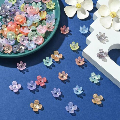 100 Pcs Colorful Acrylic Flower Bead Caps Plastic Cherry Blossom 4 Petal Clover End Caps Spring Theme Bead Caps for DIY Bouquet Jewelry Making in Saudi Arabia