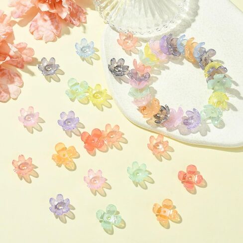 100 Pcs Colorful Acrylic Flower Bead Caps Plastic Cherry Blossom 4 Petal Clover End Caps Spring Theme Bead Caps for DIY Bouquet Jewelry Making in Saudi Arabia
