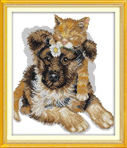 Howie's Needlepoint Cross Stitch Kits ، 11ct pattern pattern pattern pattern pattern kits ، مجموعة كاملة من مجموعات المبتدئين المختومة (Elve Walking Dog ، 14.2 × 15 بوصة) in Kuwait