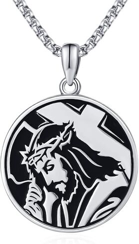 PRAYMOS St Benedict Pendant Necklace for Men Women, 925 Sterling Silver Round Antiqued Religious Protector Talisman Jewelry with Stainless Steel Chain in Saudi Arabia