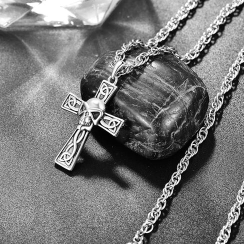 PRAYMOS St Benedict Pendant Necklace for Men Women, 925 Sterling Silver Round Antiqued Religious Protector Talisman Jewelry with Stainless Steel Chain in Saudi Arabia
