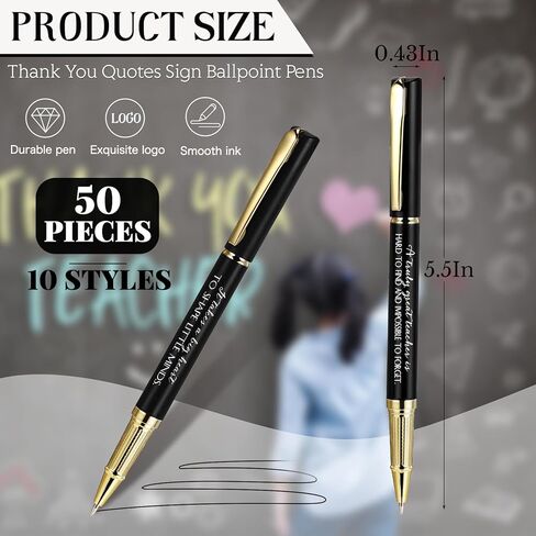 Kosiz 50 Pcs Teacher Appreciation Gifts Bulk Inspirational Thank You Teacher Pen for Men Women from Students Black Ink Retractable Ballpoint Gift for School(Rich Colors) in Kuwait