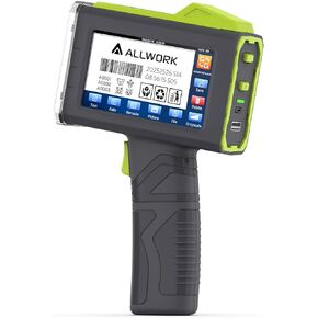 12.7mm/0.5 Inch Handheld Inkjet Printer Compatible with Conveyor Line Works Over 16 Hours for Printing Expiry Date, Batch Number, Lot Code, Barcode, QR Code and Logo on Any Surfaces (Green)