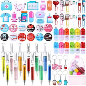 84 PCS Nurse Week Gifts Bulk تشمل الممرضات الملاحظات اللزجة الزر التمريض الزر PIN PAPERCLIP KEYCHAIN ​​MEDISTER MEDITION