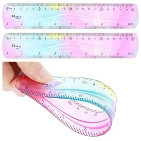 2 Pcs Flexible Ruler 20cm/8inch Soft Ruler Shatterproof Rulers Plastic Bendable Straight Gradient Folding Rulers with Centimeter and Inch Scales for School Classroom Office