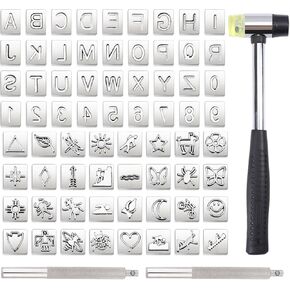 Globleland 71 PCS Sealthcraft Attracts 68 PCS Letters Numbers and Patters مع 2 PCS Leather Punch Tools 1 PCS Leather نحت مطربة