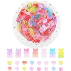 120pcs Kawaii Slime Charms 3D Mini Mini Flatback Nail Gummy Bears Beads Bulk Jewelry Making Candy Sofellishments Supplies Multi Jelly Sugar Heart Charms for DIY Sclobbook Scrapbook