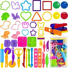 ملحقات PlayDough 44 PCS مجموعة أدوات Playdough للأطفال ، تلعب أدوات العجين مع قاطع مقص بكرات دبابيس دبابيس المعكرونة اضغط