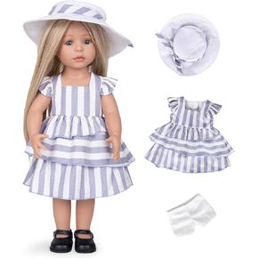Doll Clothes and Accessories 3 Pc. Set Includes 1PC Beige and Bisque Skirt, 1PC Hat, 1PC White Underwear, Fashionable Skirt Dress Set for Baby Dolls (Without Doll & Shoes)
